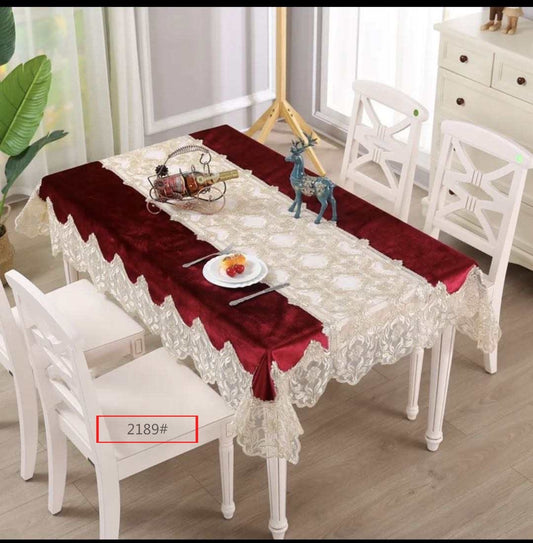 6 CHAIR , Velvet Border Mid Lace Dining Table Sheet