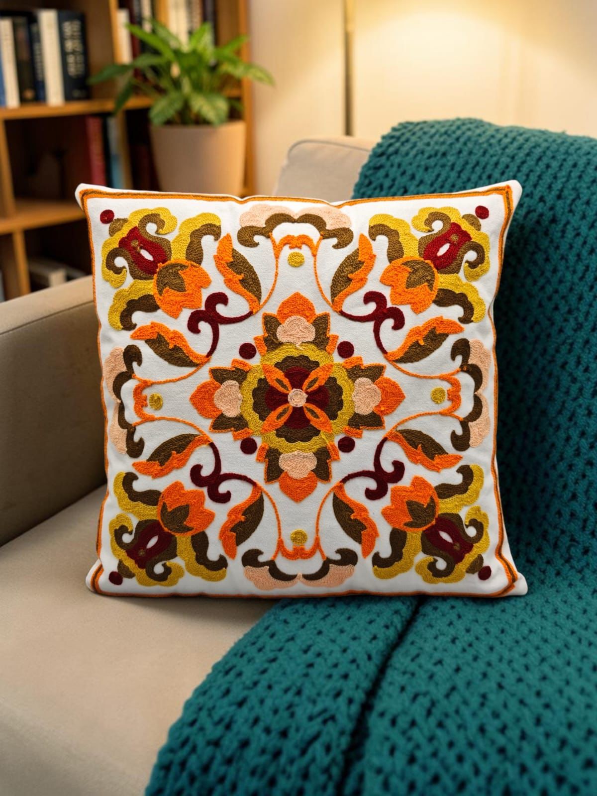 Heavy Embroidery 16x16 Hand-Made Cushion