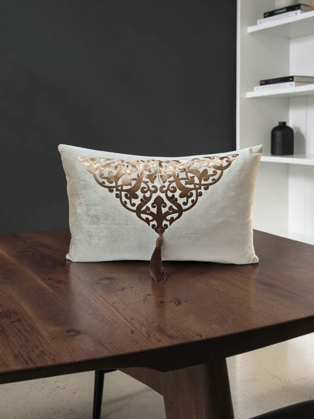 Italian Velvet Motive Tussel Rectangular Cushion