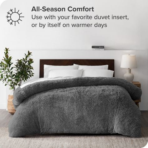 Shaggy 1 pc Soft Faux Fur Filled Quilt / Razai ( Dark Grey ) King Size Ali Bedding Store