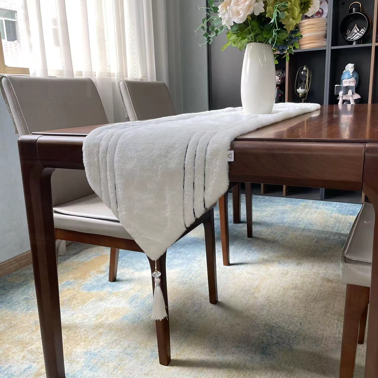 Soft Fluffy Fur White Dining Table Runner