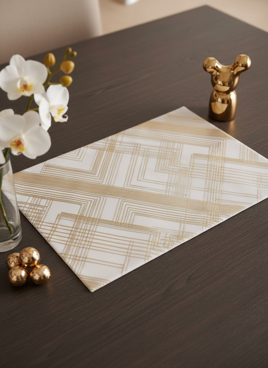 6pcs White & Golden Plastic Table Mats
