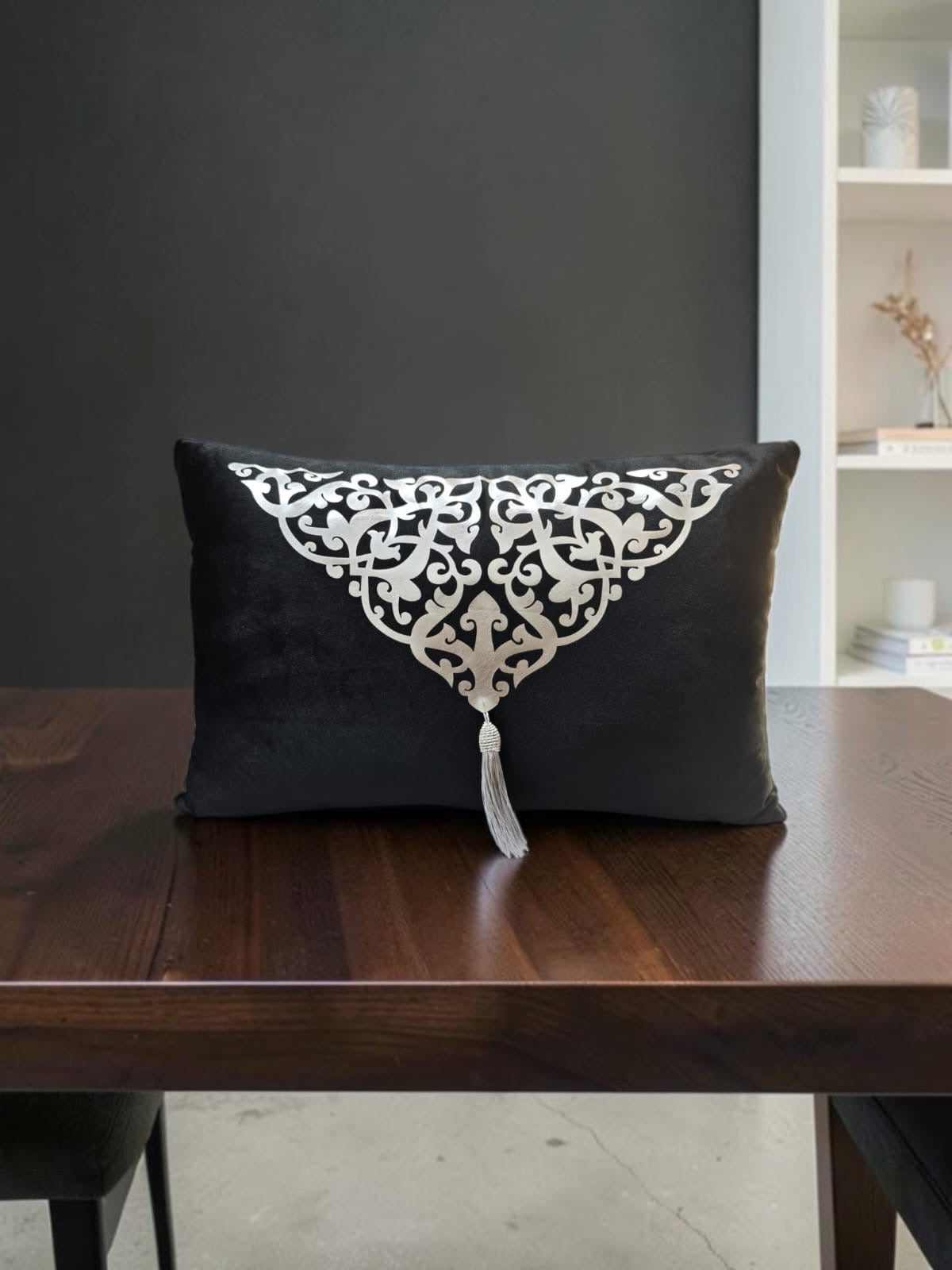 Italian Velvet Motive Tussel Rectangular Cushion