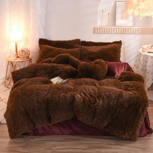 Shaggy 1 pc Soft Faux Fur Filled Quilt / Razai ( Dark Brown ) King Size