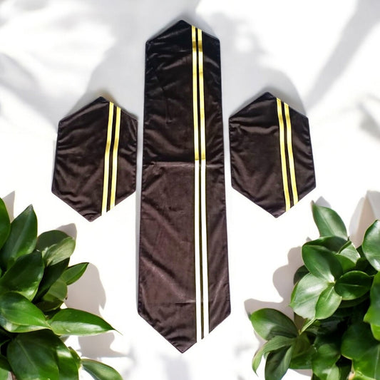 Double Line Velvet 3pc Set (Brown)