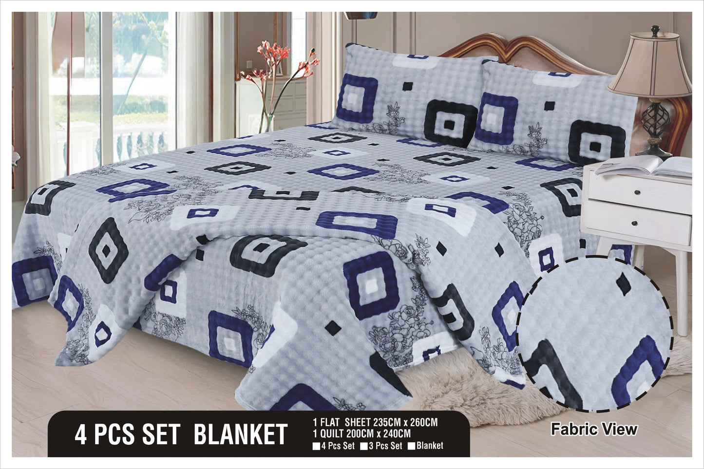 Heavy Fleez Printed Blanket 4pc Set