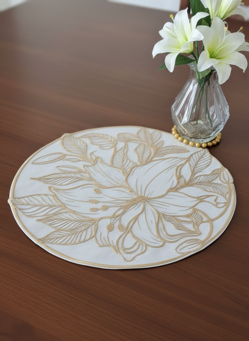 6pcs White & Golden Plastic Table Mats