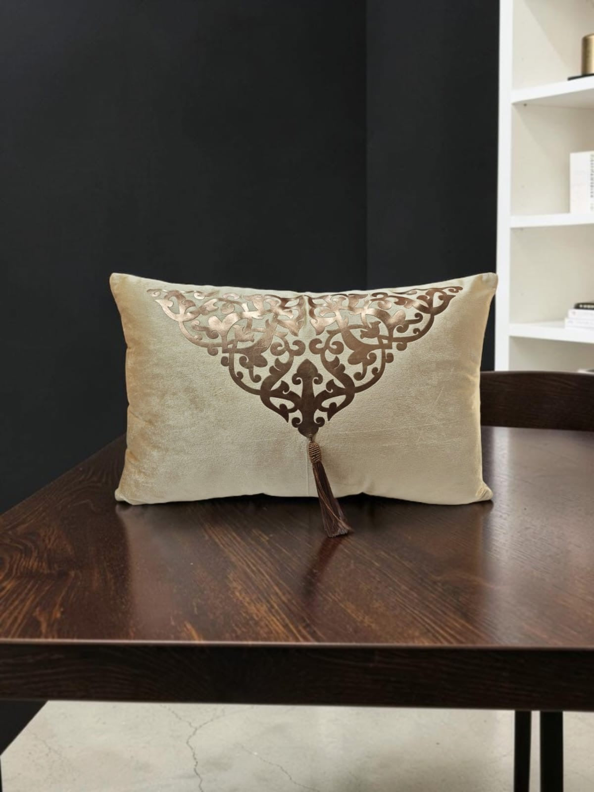 Italian Velvet Motive Tussel Rectangular Cushion