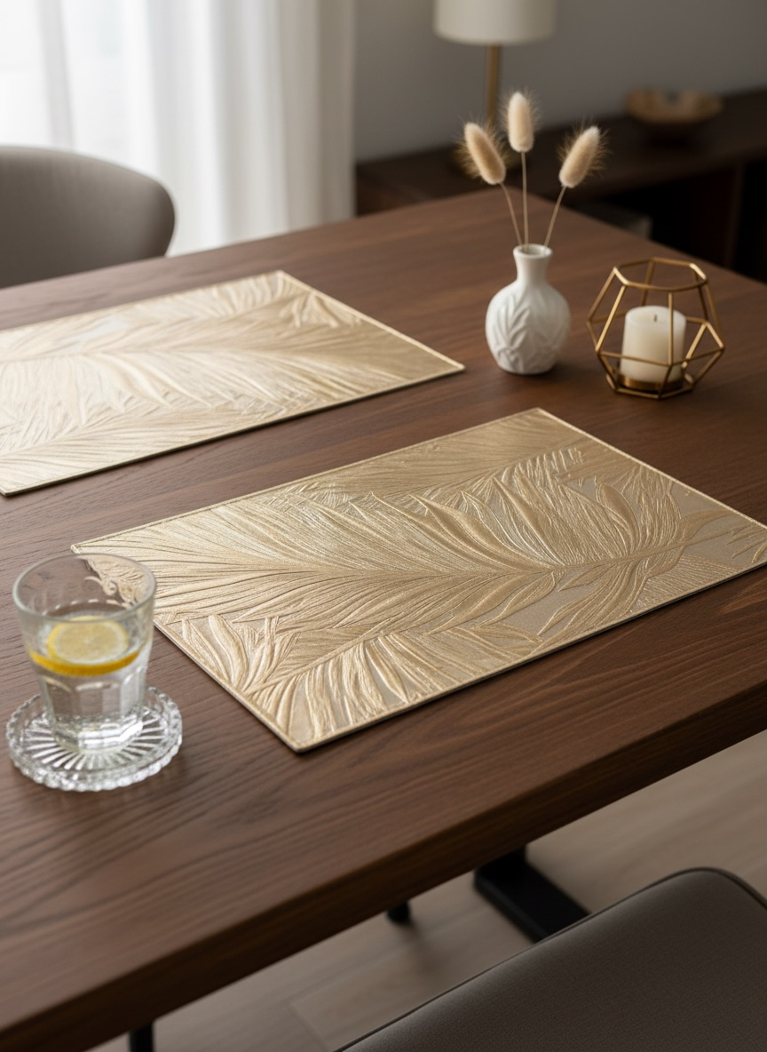 6pcs White & Golden Plastic Table Mats