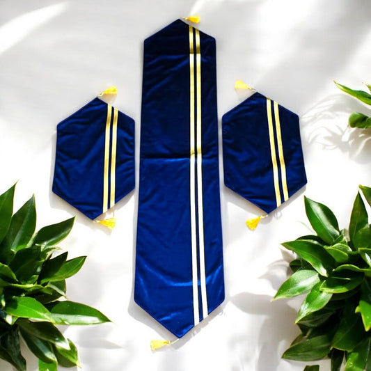 Double Line Velvet 3pc Set (Blue)