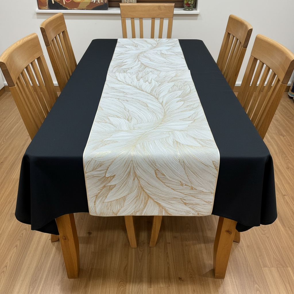 White Golden Plastic Table Runner 60 Inches