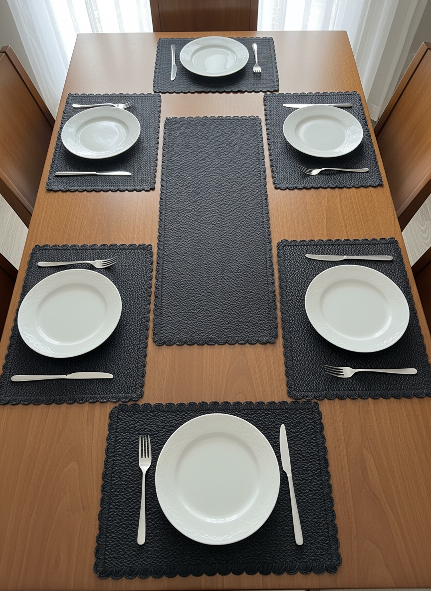 Fine Quality Plain Plastic 7 PC SET ( 1 Runner & 6 Mats )
