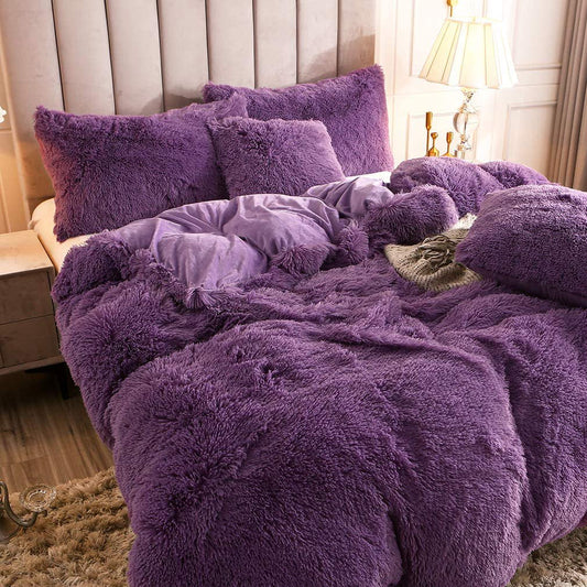 Complete 4pc Shaggy Soft Faux Fur Set ( Purple )