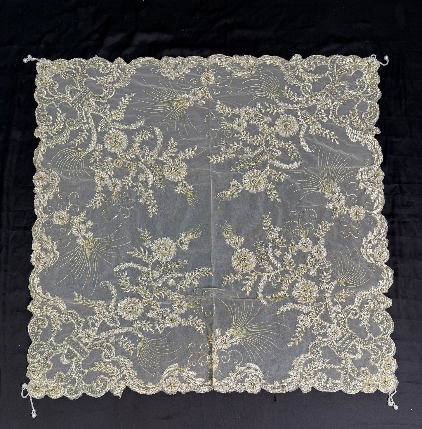 Square Table Fancy Beads Light Handmade Cover 3 Feet