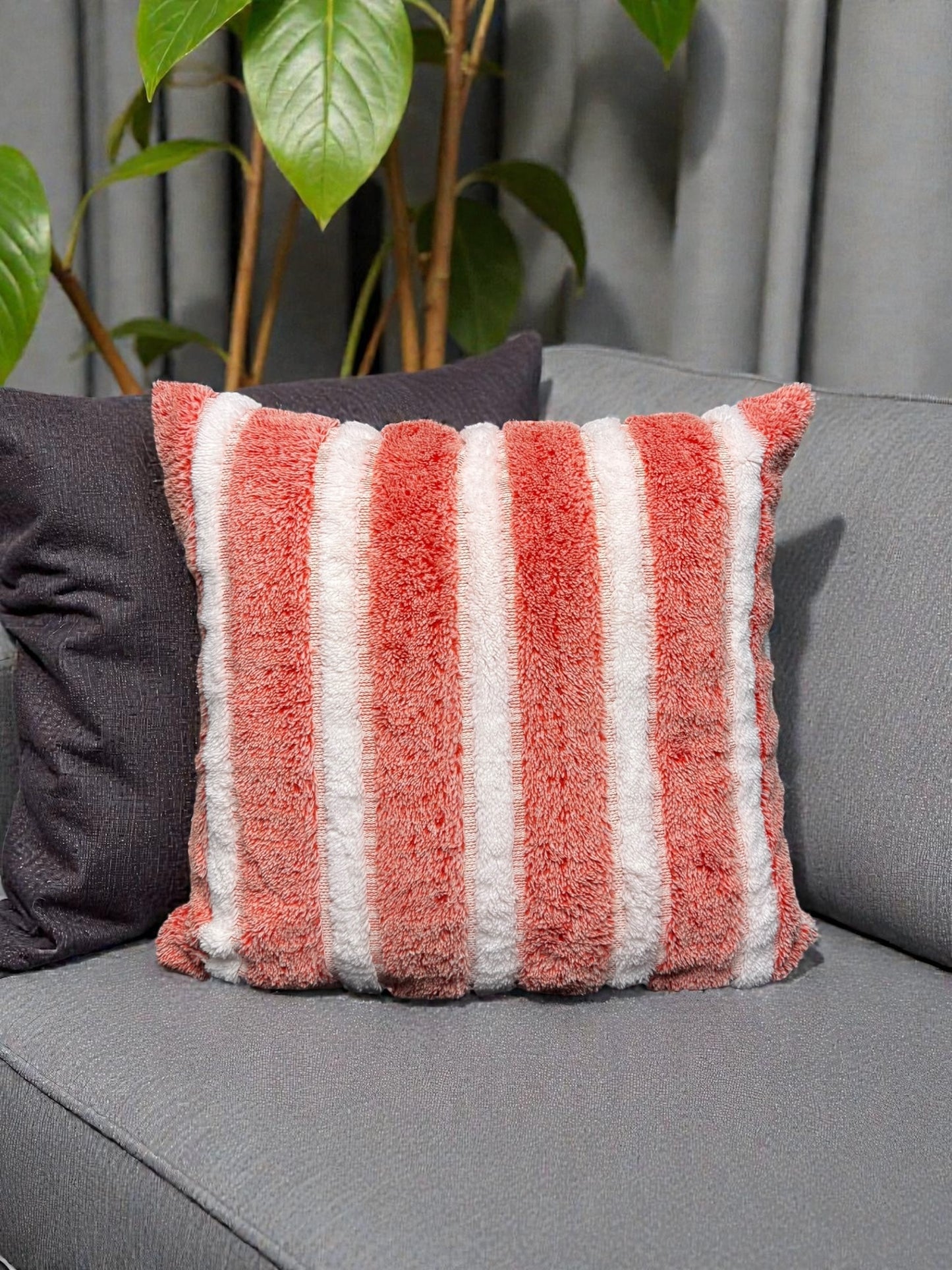 Fur White Line Cushion