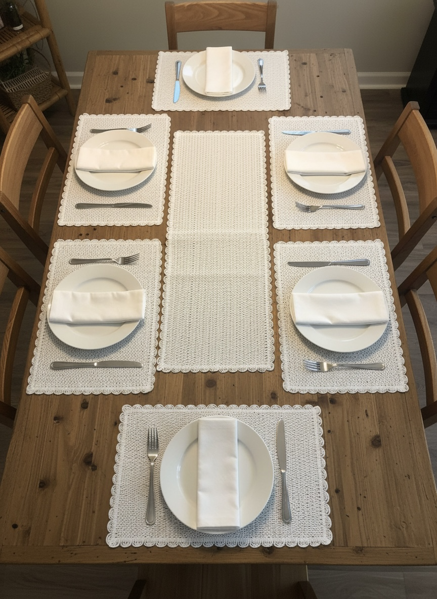 Fine Quality Plain Plastic 7 PC SET ( 1 Runner & 6 Mats )