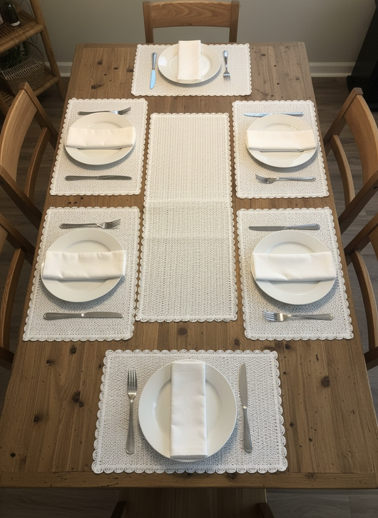 Fine Quality Plain Plastic 7 PC SET ( 1 Runner & 6 Mats )