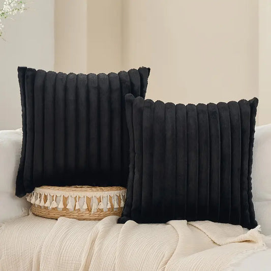 Soft Fur Line Cushion (Black)