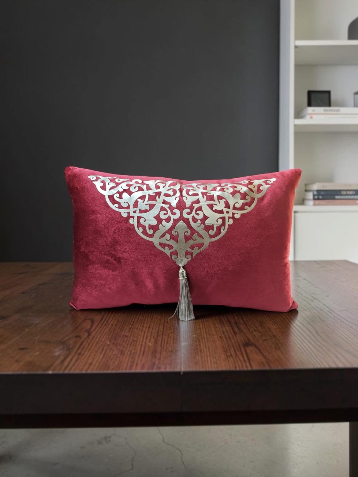 Italian Velvet Motive Tussel Rectangular Cushion