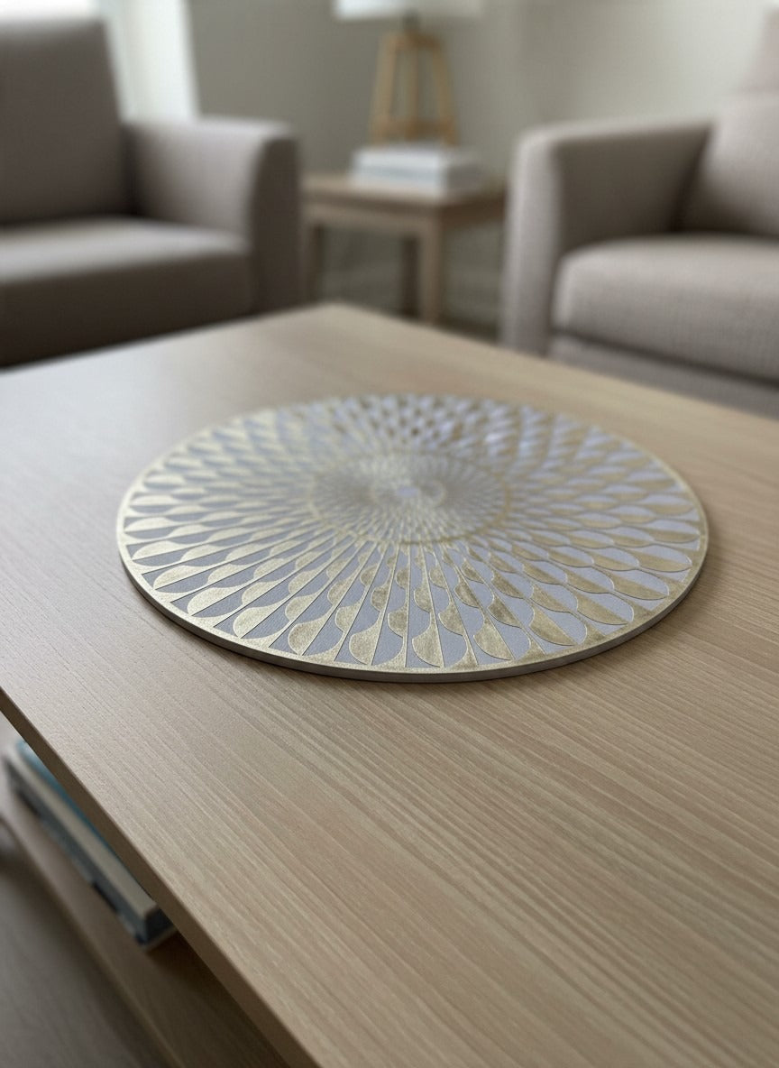 6pcs White & Golden Plastic Table Mats