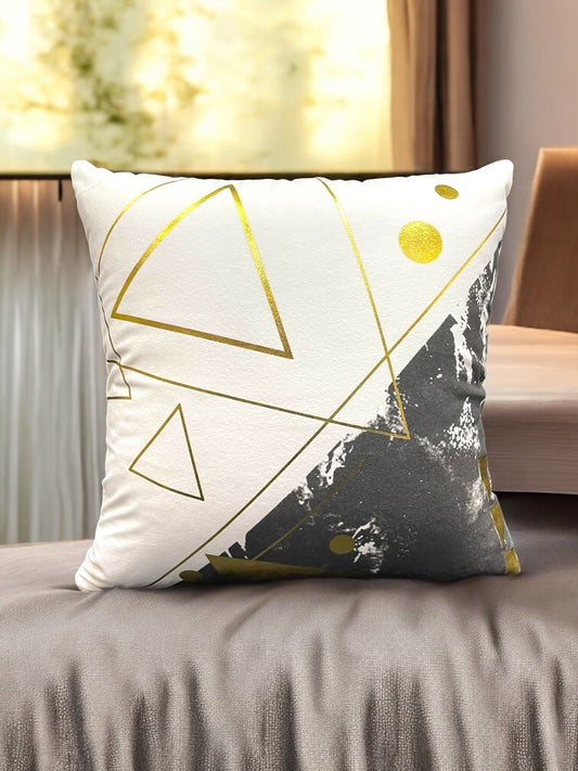 White Golden Velvet Cushion 16x16