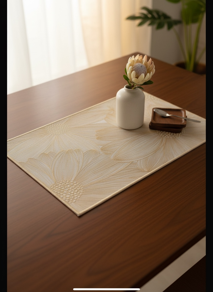 6pcs White & Golden Plastic Table Mats