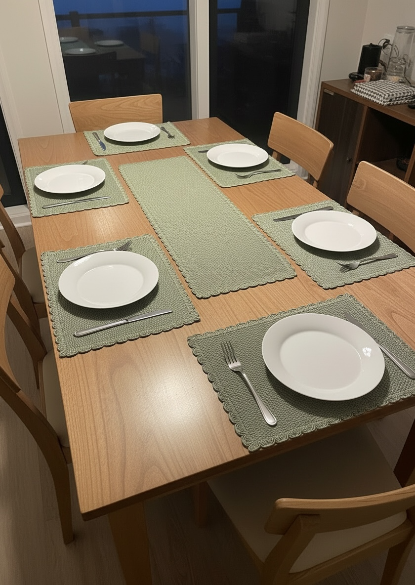 Fine Quality Plain Plastic 7 PC SET ( 1 Runner & 6 Mats )