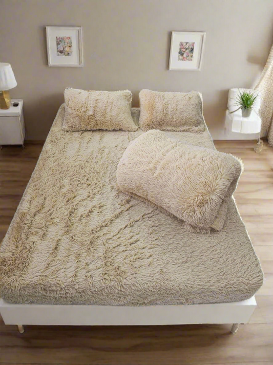 Complete 4pc Shaggy Soft Faux Fur Set ( Skin )