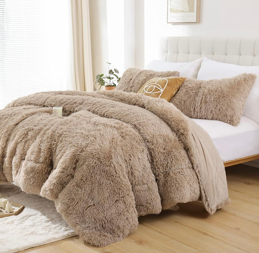 Shaggy 1 pc Soft Faux Fur Filled Quilt / Razai ( Light Brown ) King Size Ali Bedding Store