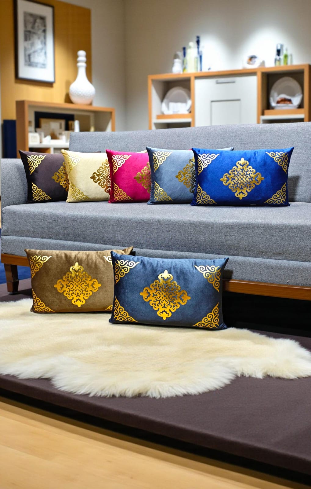 Corner Motive Velvet Rectangular Cushion
