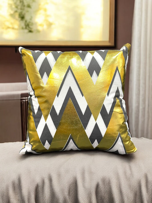 White Golden Velvet Cushion 16x16