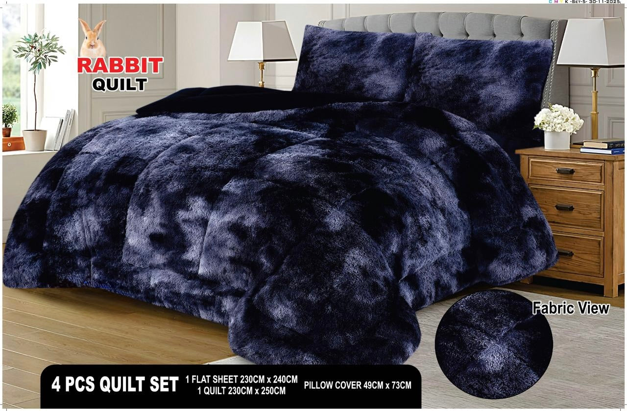 Rabbit Double Shade Fluffy Fur Complete 4pc Set