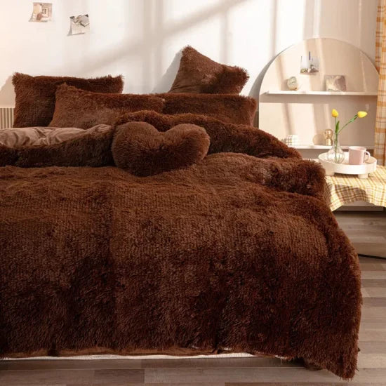 Shaggy 1 pc Soft Faux Fur Filled Quilt / Razai ( Dark Brown ) King Size