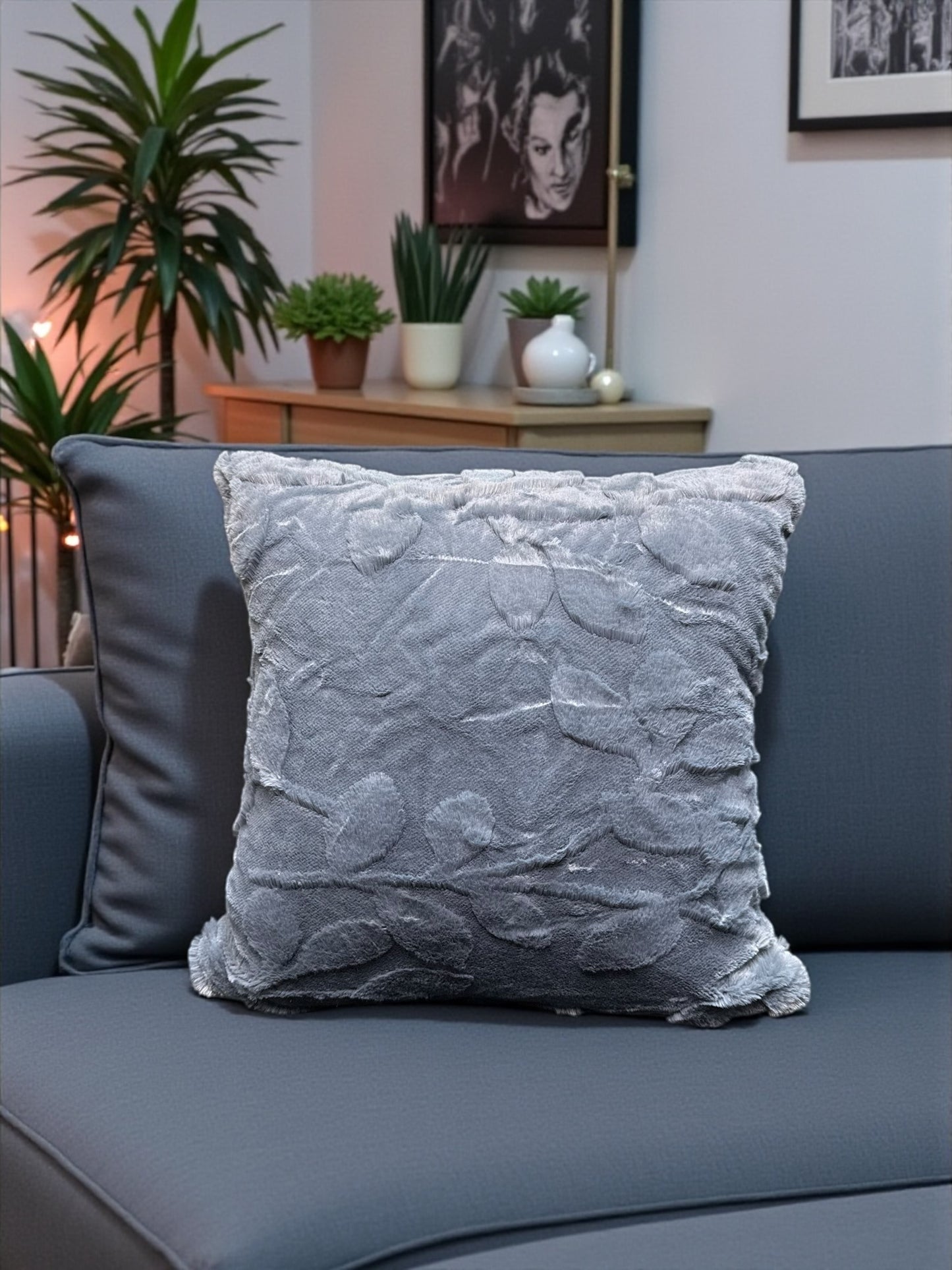 Fur Embossed Leaves Cushion