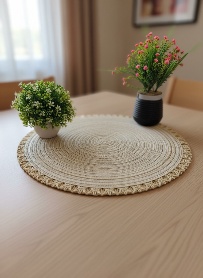 Round Border Fine Plastic Table Mats 6pc Set