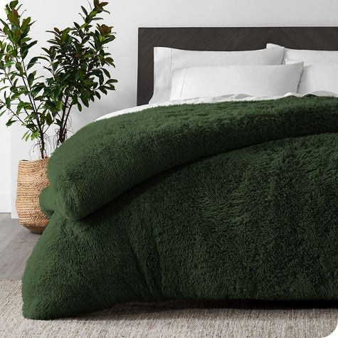 Complete 4pc Shaggy Soft Faux Fur Set ( Dark Green )