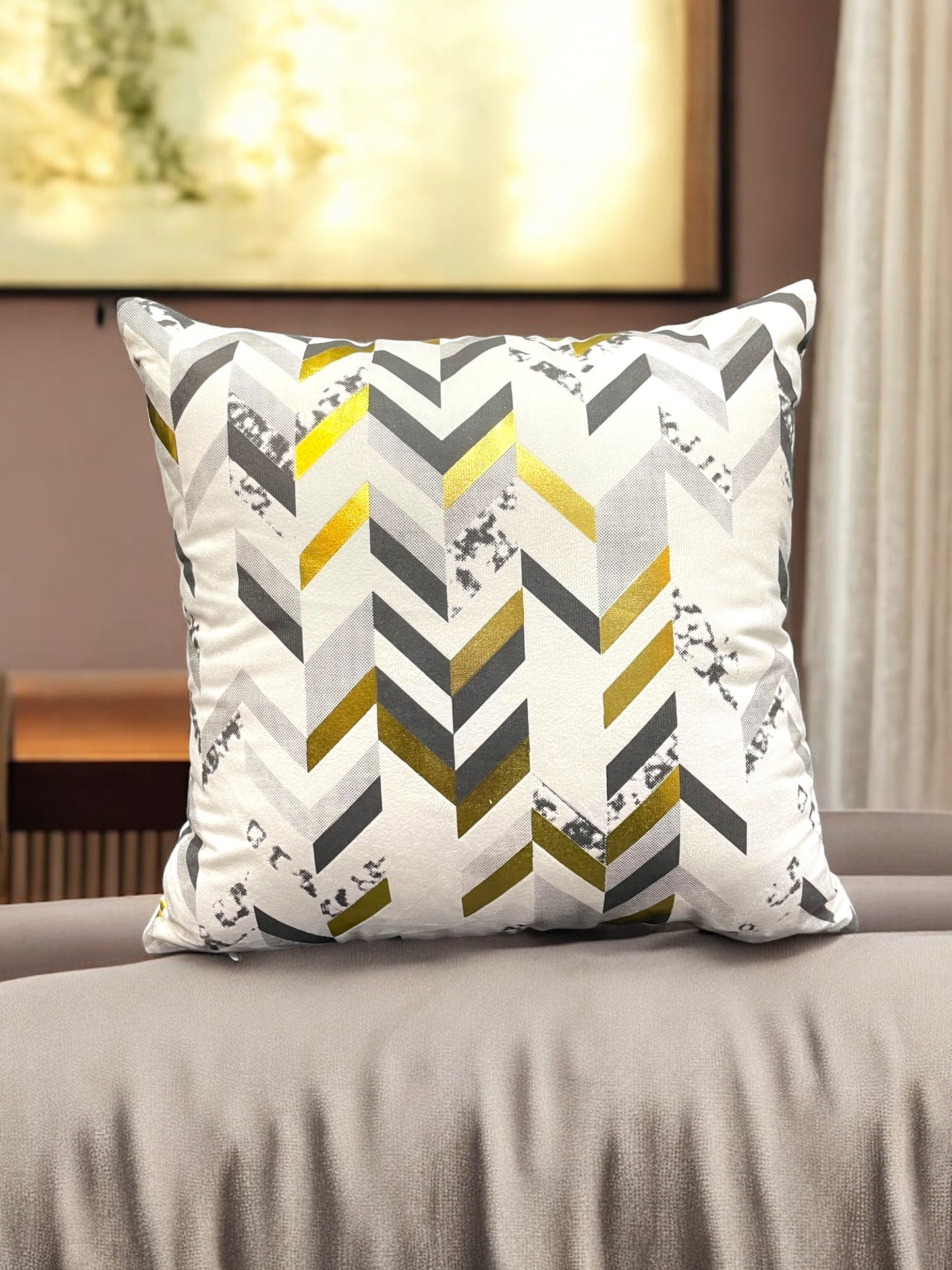 White Golden Velvet Cushion 16x16
