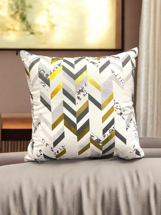 White Golden Velvet Cushion 16x16