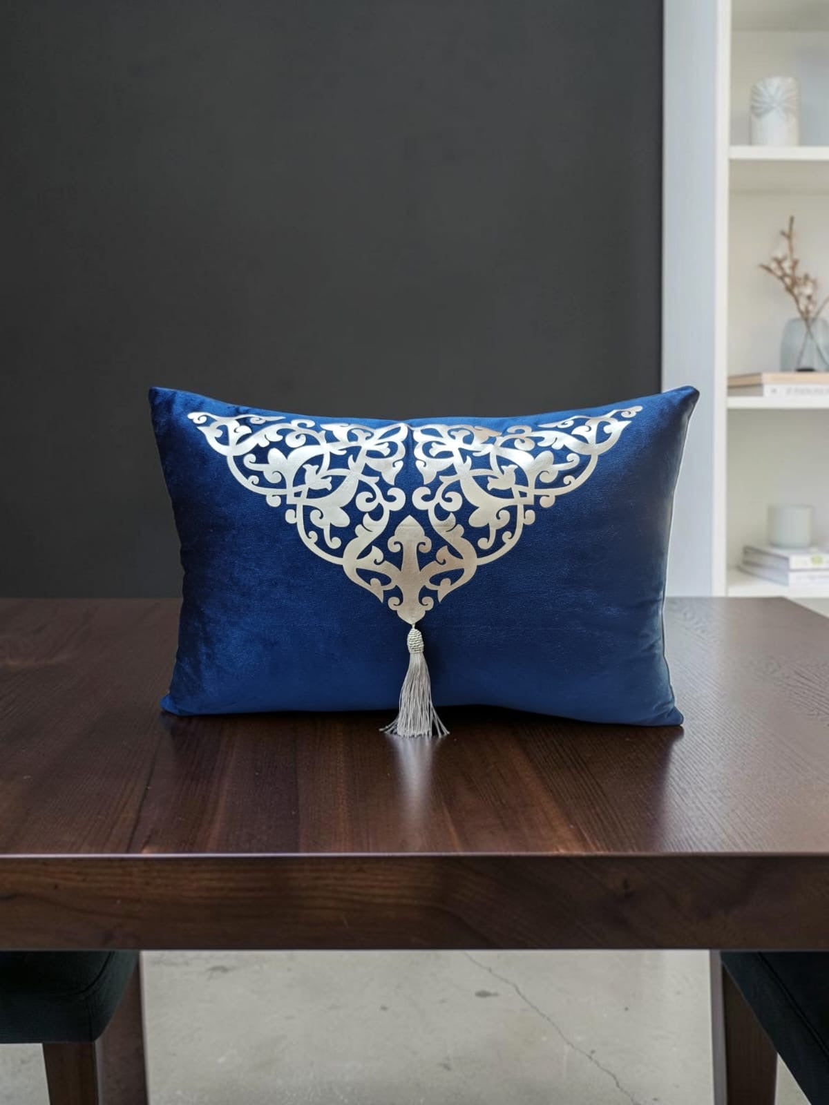 Italian Velvet Motive Tussel Rectangular Cushion