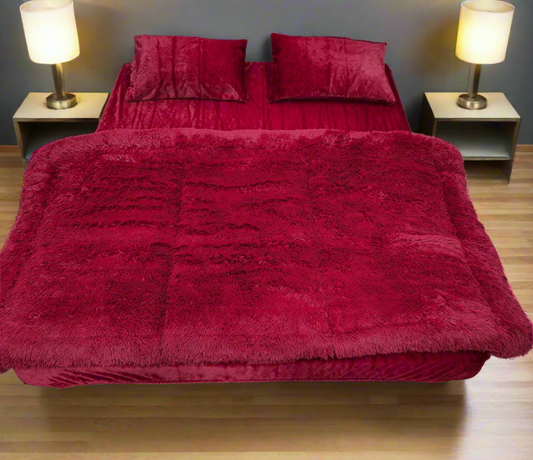 Shaggy 1 pc Soft Faux Fur Filled Quilt / Razai ( Maroon) King Size