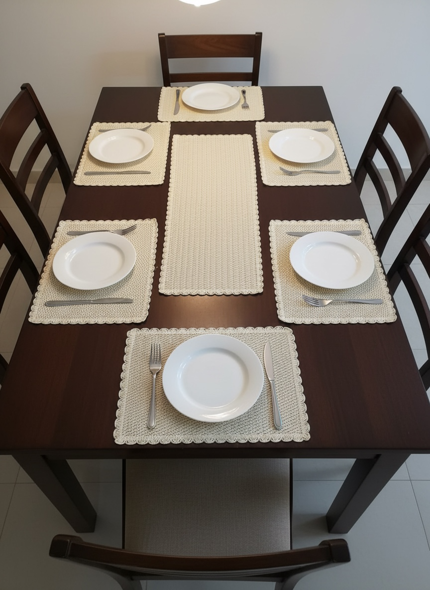 Fine Quality Plain Plastic 7 PC SET ( 1 Runner & 6 Mats )
