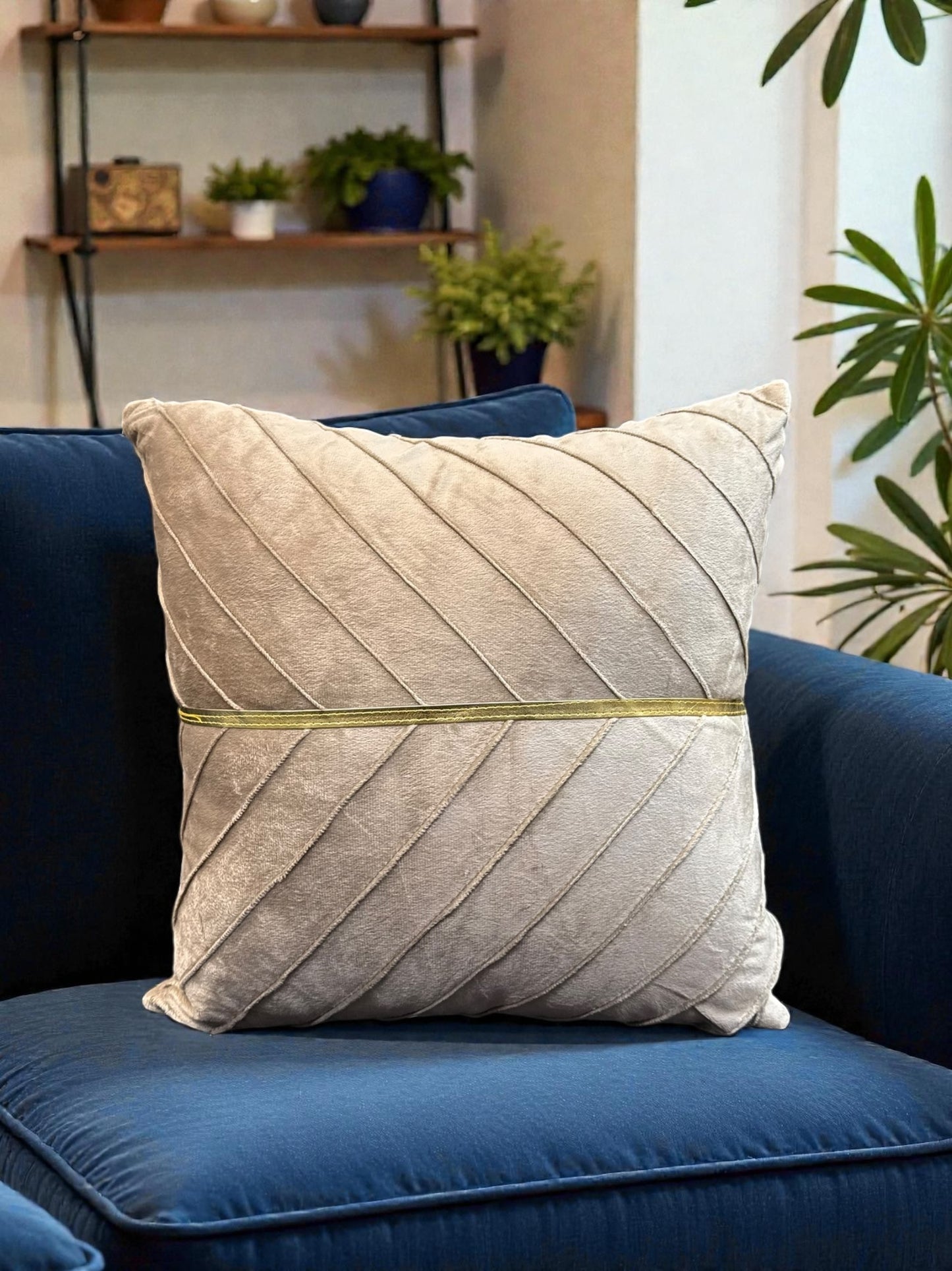 Velvet Mid Gold Patti China Cushion