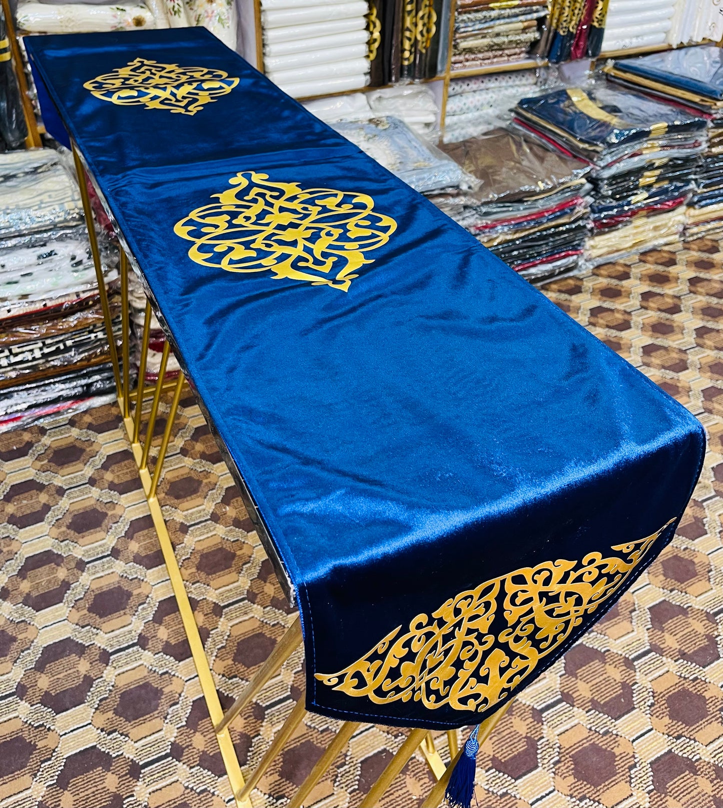 Velvet Motive Table Runner ( Blue ) Ali Bedding Store