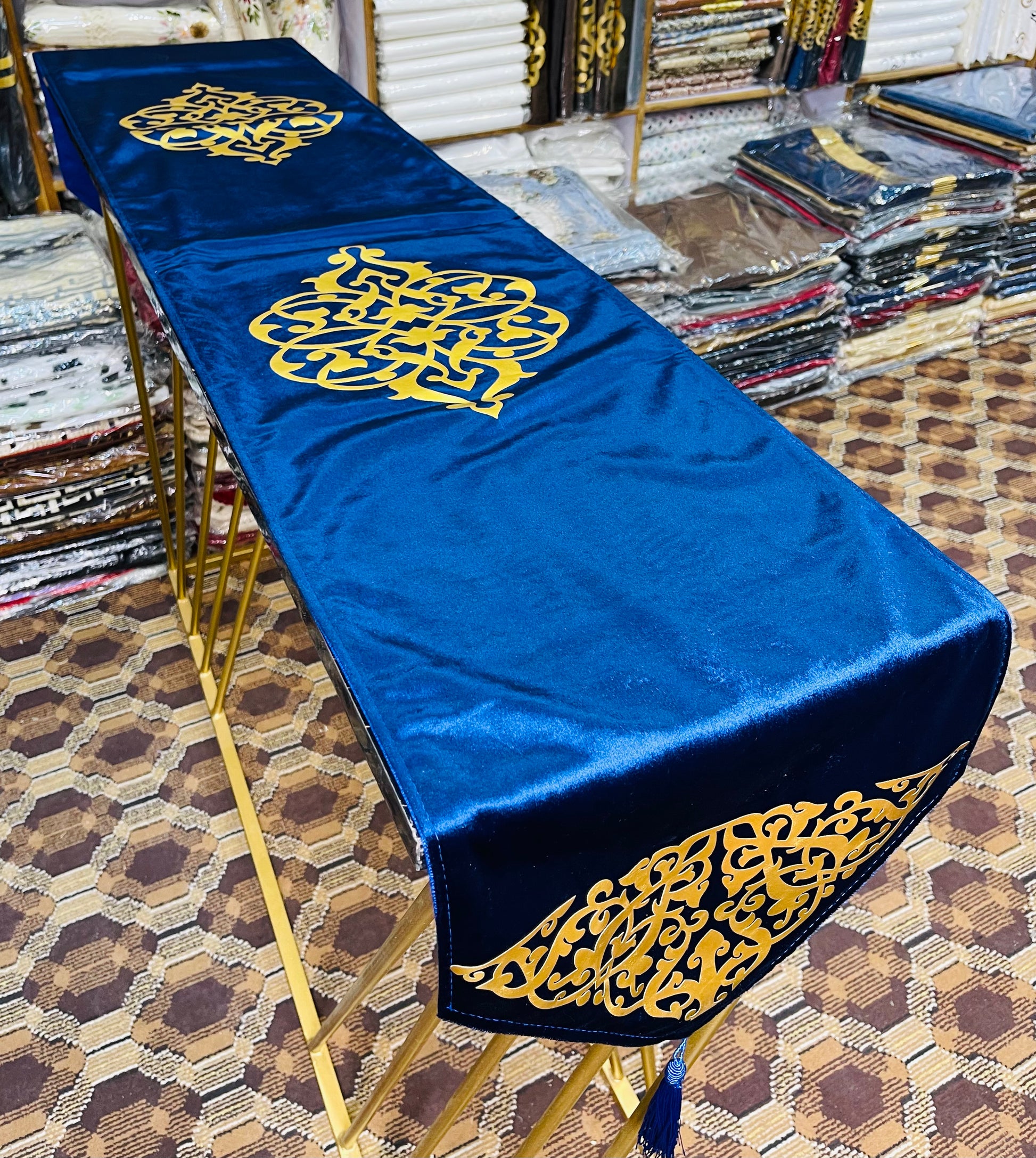 Velvet Motive Table Runner ( Blue ) Ali Bedding Store