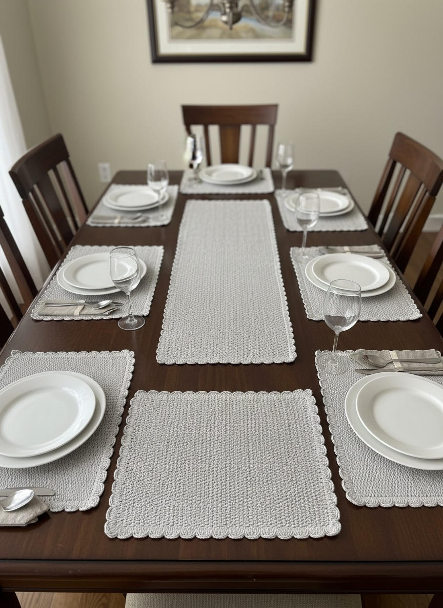 Fine Quality Plain Plastic 7 PC SET ( 1 Runner & 6 Mats )