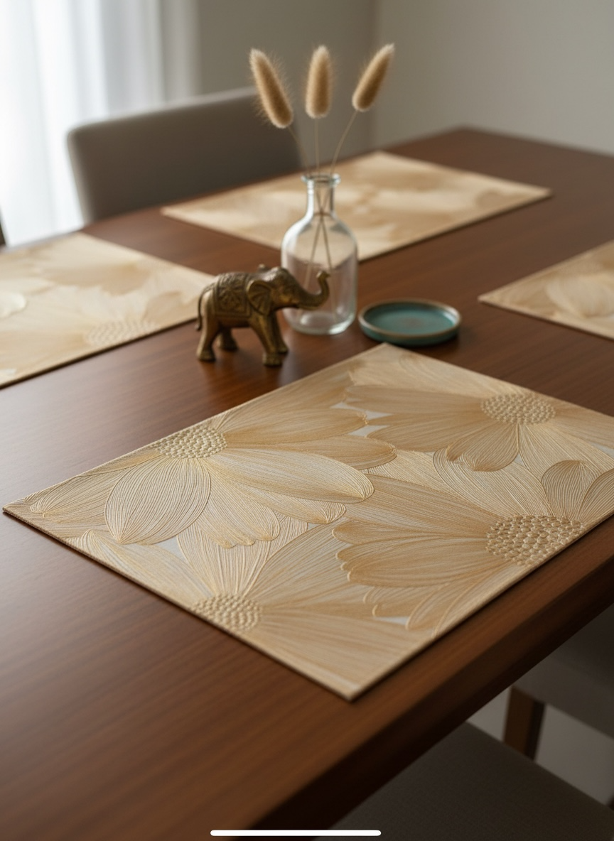 6pcs White & Golden Plastic Table Mats