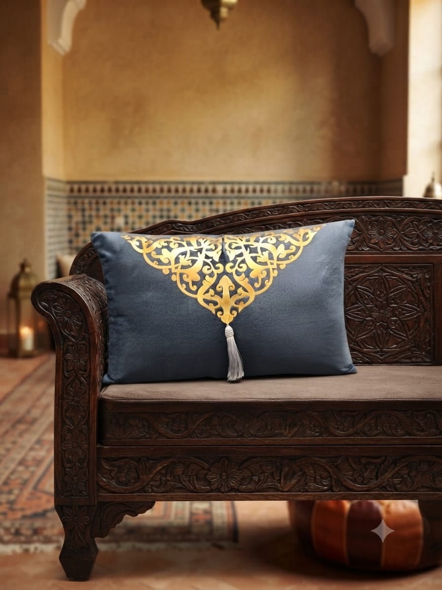 Italian Velvet Motive Tussel Rectangular Cushion