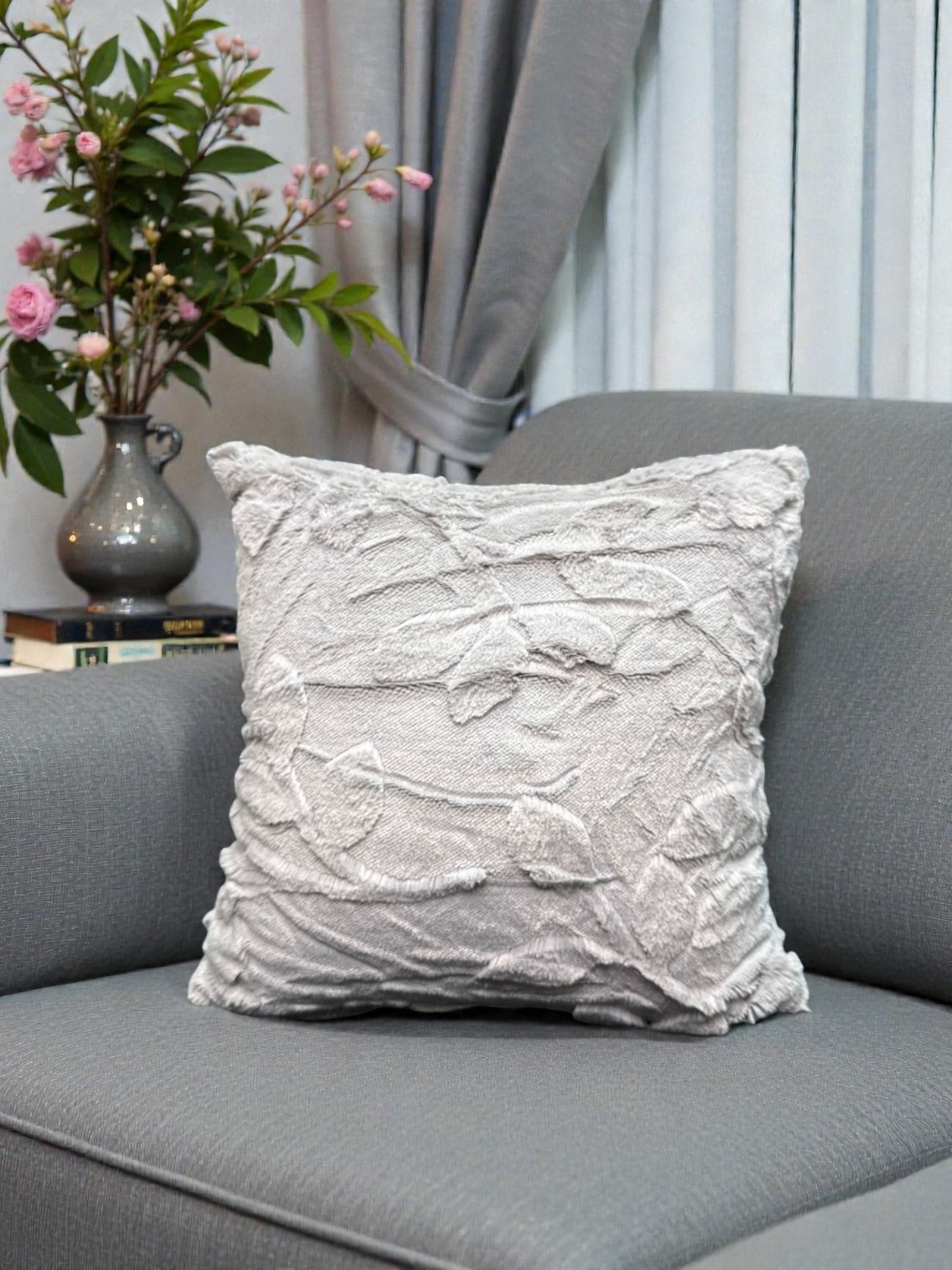 Fur Embossed Leaves Cushion