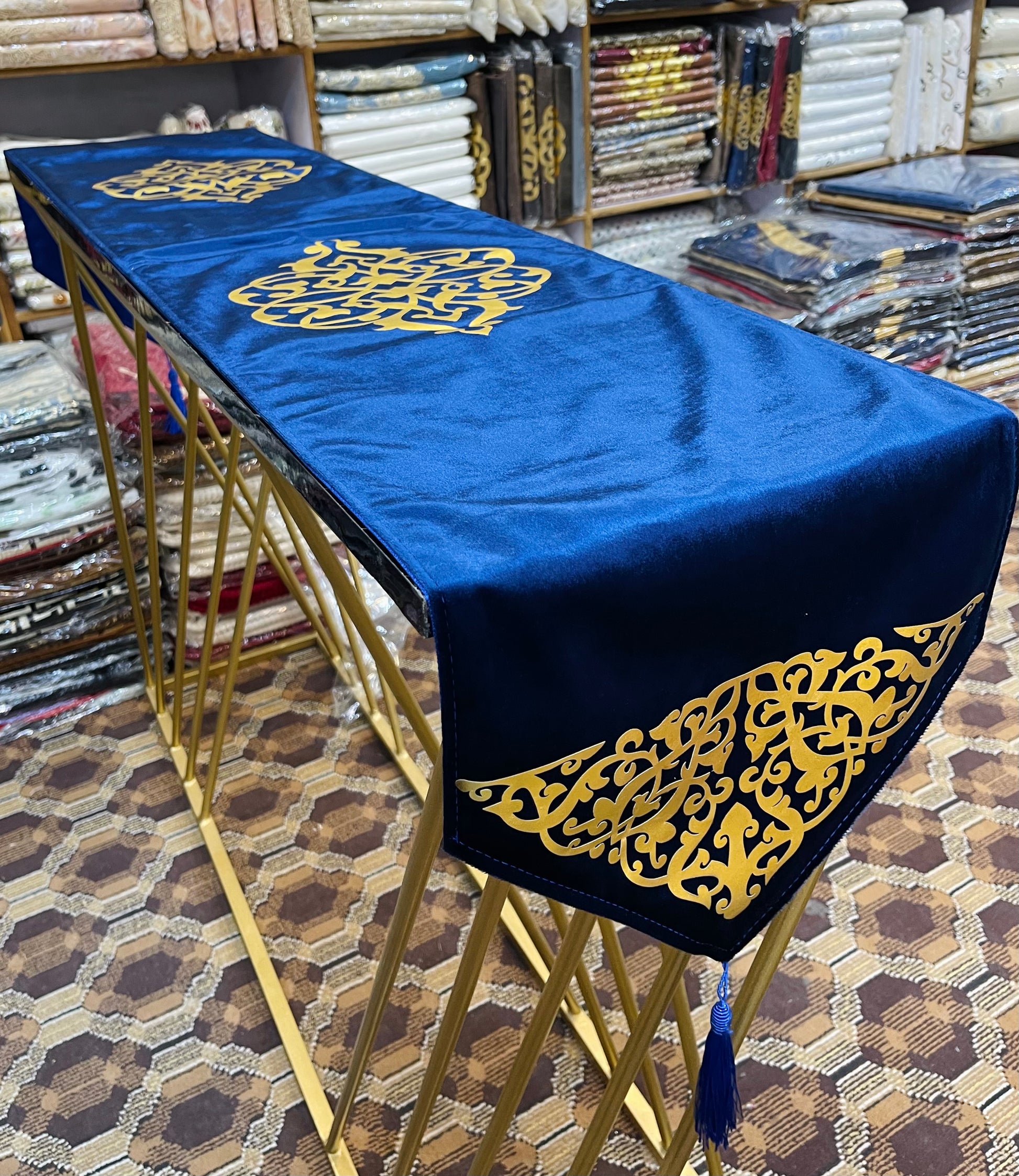 Velvet Motive Table Runner ( Blue ) Ali Bedding Store