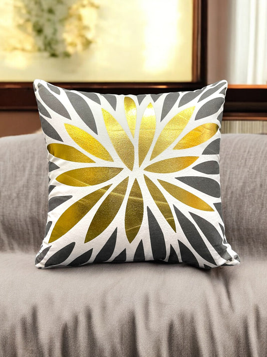 White Golden Velvet Cushion 16x16